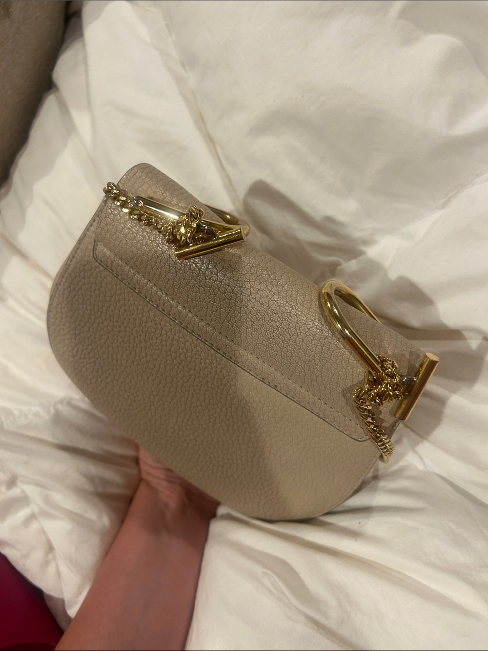 CHLOE Grained Lambskin Mini Drew Shoulder Bag Cement Pink - Picture 7 of 8